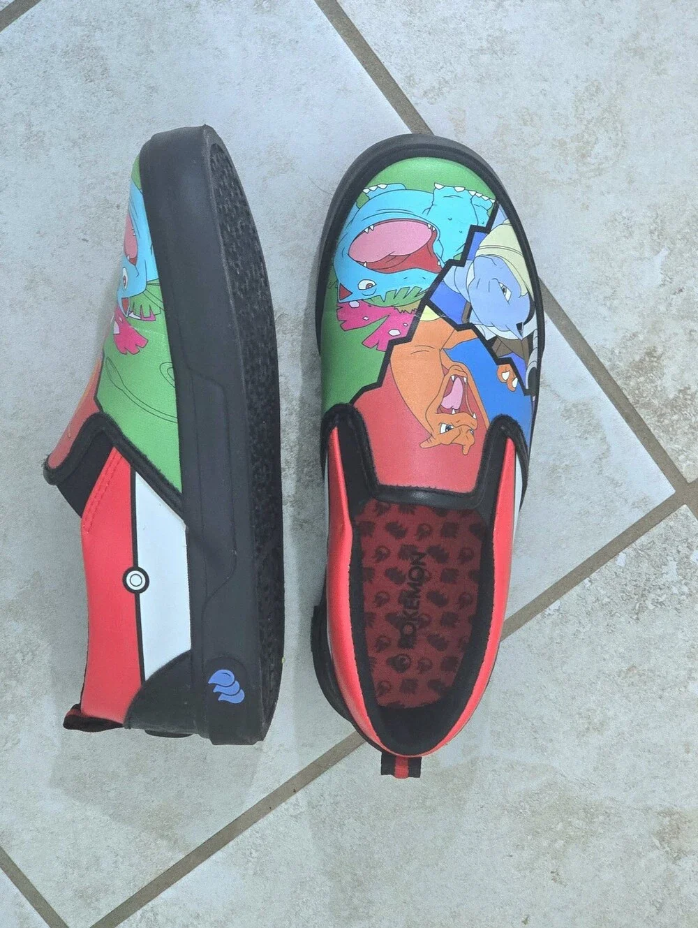 Kids Slip-On Pokemon Character Shoes in Red, Blue & Green